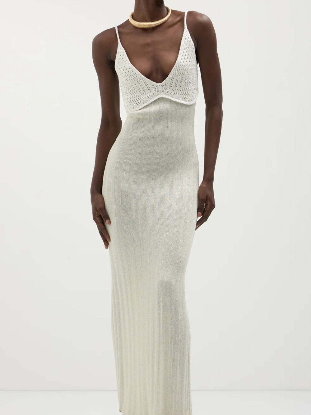 Calliope Knit Maxi Dress in Ivory/Gold Size Large